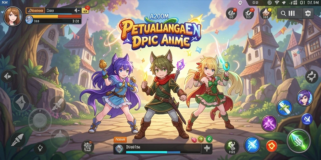 Screenshot utama A200M menampilkan aksi epik dalam dunia anime.