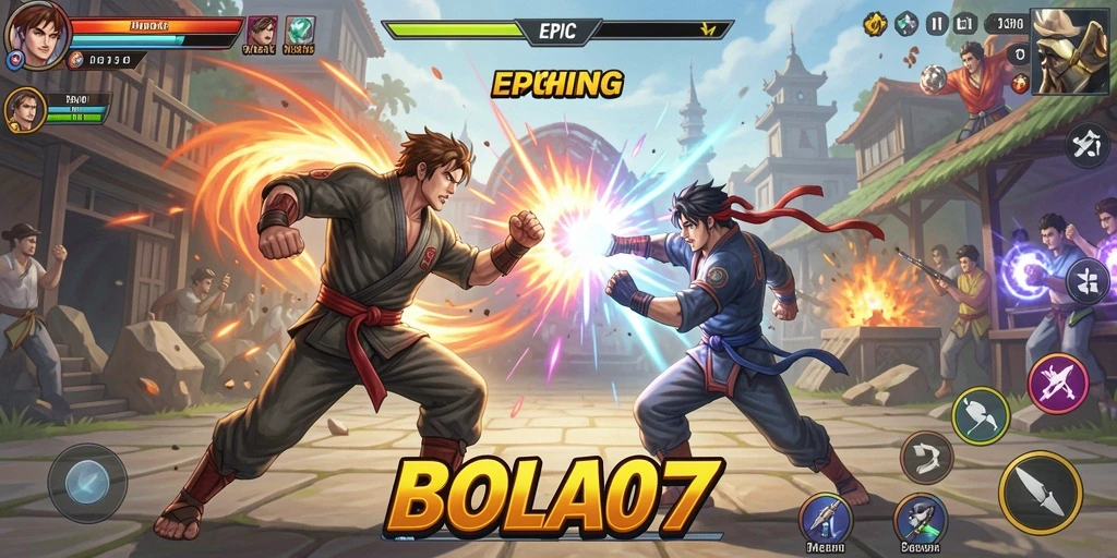 Screenshot gameplay BOLA07 menampilkan aksi pertarungan yang menegangkan.