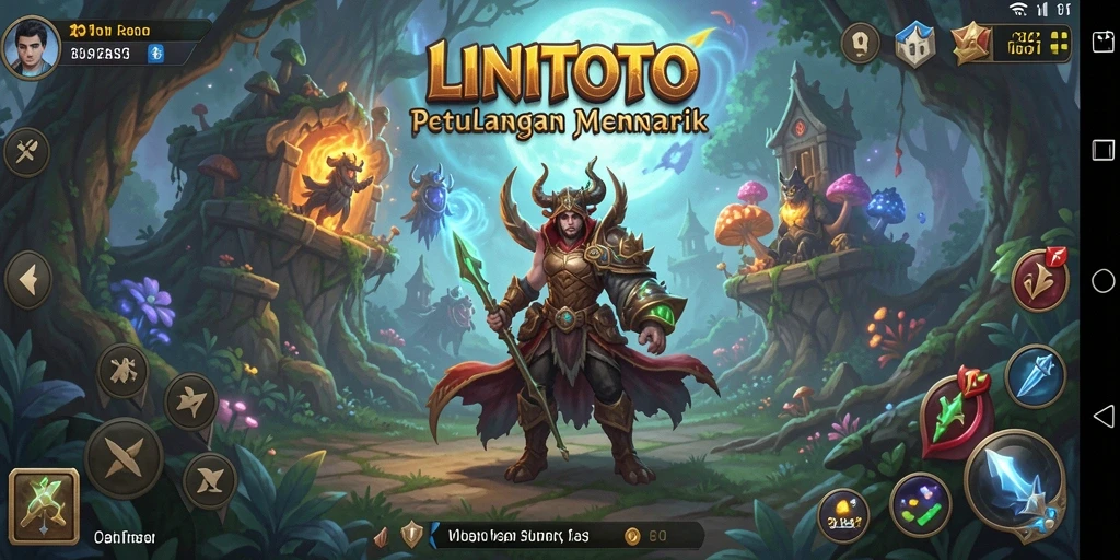 Screenshot gameplay <strong>LINITOTO</strong> menampilkan karakter utama yang menjelajahi dunia fantasi.