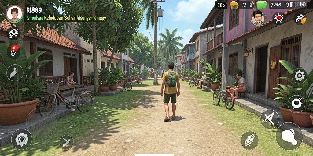 Tampilan gameplay RI889 menampilkan karakter yang berinteraksi dalam dunia Simulation.