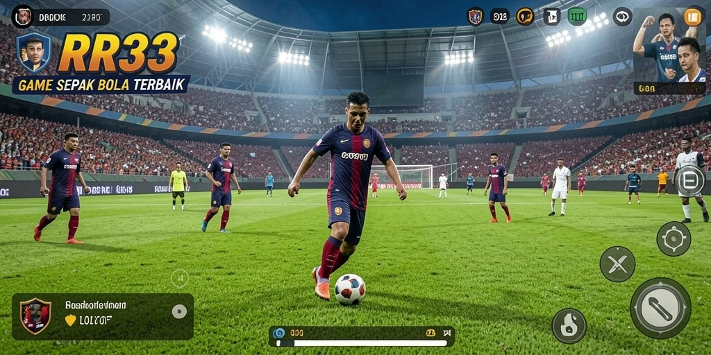 Tampilan gameplay <strong>RR33</strong>, menunjukkan aksi menegangkan di lapangan sepak bola.