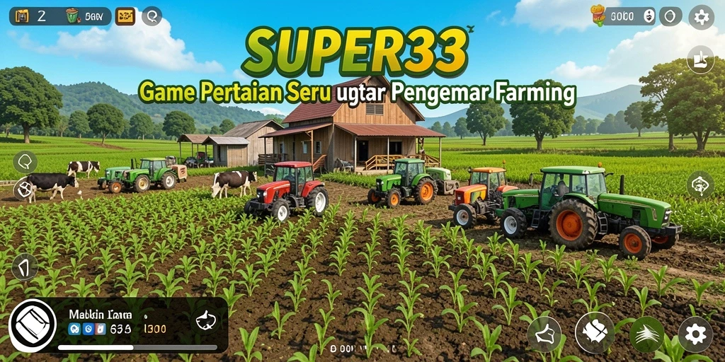 Tampilan gameplay SUPER33 yang menunjukkan aktivitas bertani dengan indah.