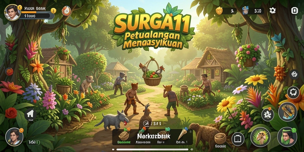 Tampilan gameplay SURGA11 yang menarik dengan kebun yang subur.