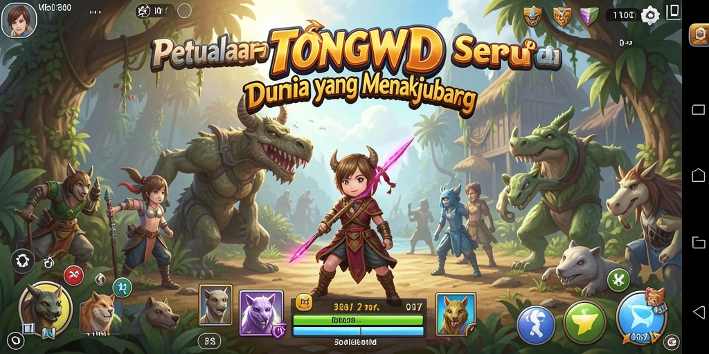 Screenshot TONGWD menunjukkan eksplorasi dunia yang penuh warna.